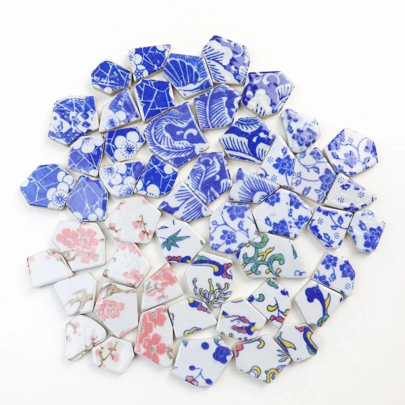 127gram/4.5oz Blue and White Porcelain Polygon Mosaic Tiles Multi Type Ceramic Tile 3~6cm/1.2~2.4in Irregular Colorful DIY Stone