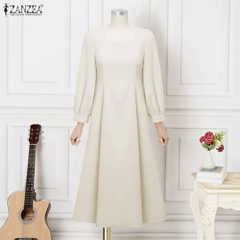 ZANZEA Donne Eleganti Colletto Quadrato Vestito Da Partito Lungo 2025 Autunno Manica Lunga A Soffio Abiti Da Sposa Casual di Colore Solido Midi Robe