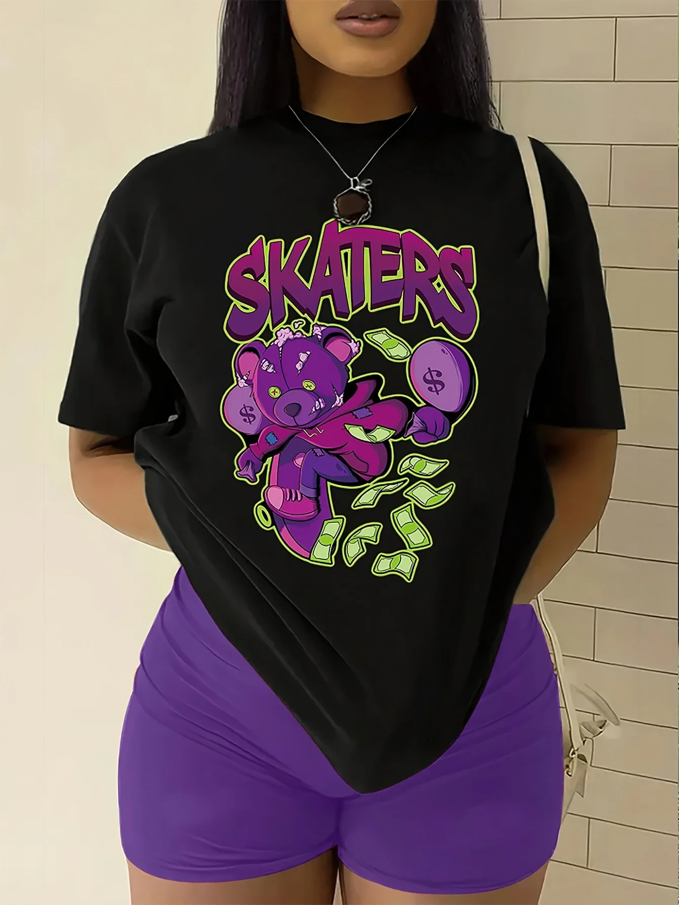 

Skateboard Bear Graphic Printing Summer Autumn Winter Cotton Men's and Women's T-Shirts Short Sleeves Luxury Outdoor Sports