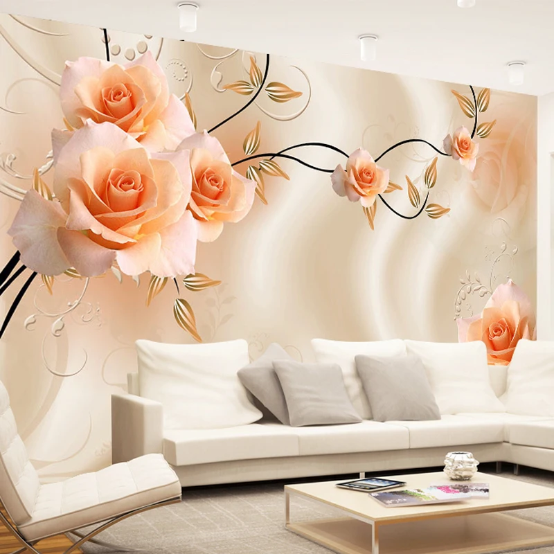 Customized products 3D orange Flowers Photo Wallpapers Floral Rose Mural TV Sofa Backdrop Living Room Bedroom Simple Home Decor