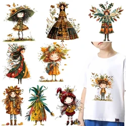 Cartoon Plant Leaf Art Iron On Heat Transfer Sticker For Clothes Pinted Vinyl Thermal Washable T-Shirt Decal