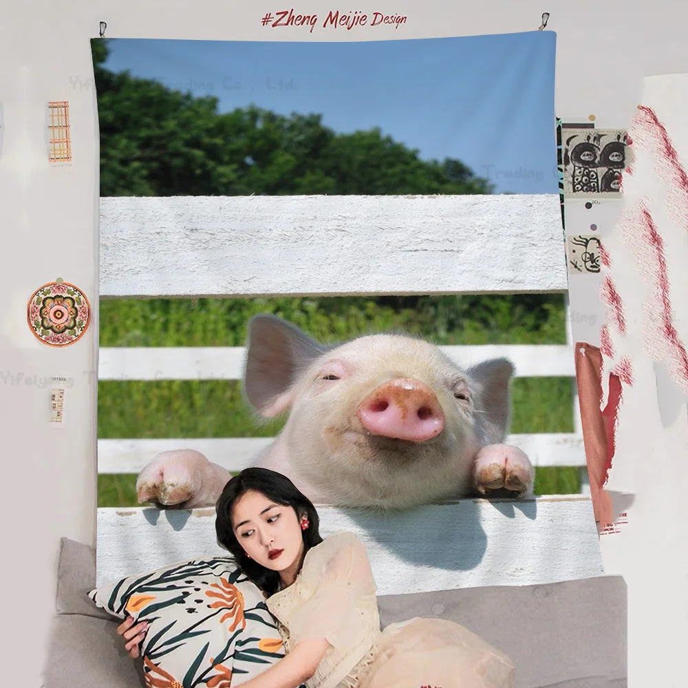 

Pink Little Pig Printed Large Wall Tapestry Hanging Tarot Hippie Wall Rugs Dorm Home Decor