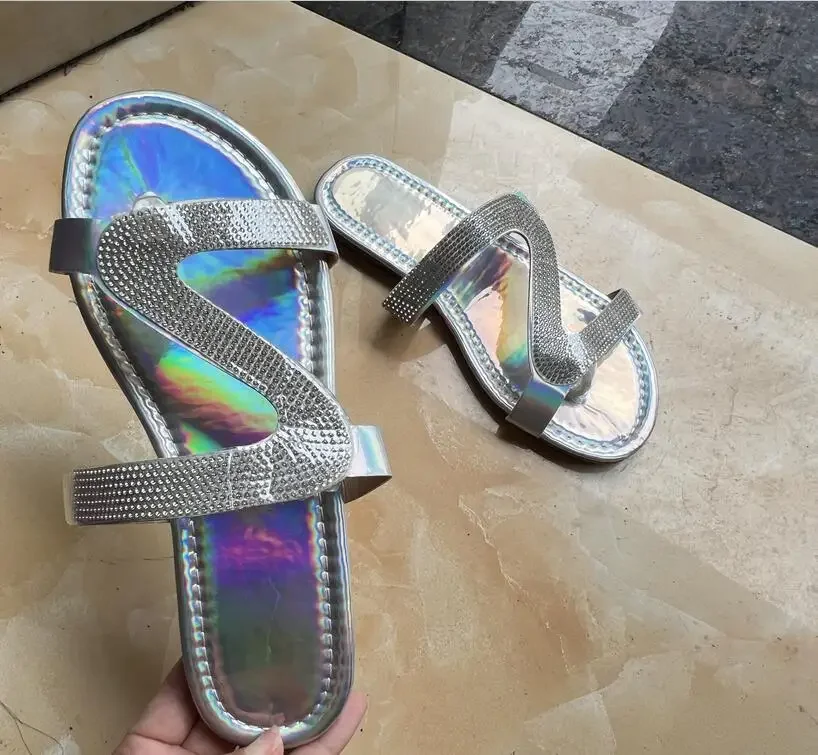 Women Summer Flat Bling Slippers Transparent Soft Jelly Shoes Female Flip Flops Sandals Outdoor Beach Ladies Slides Plus Size