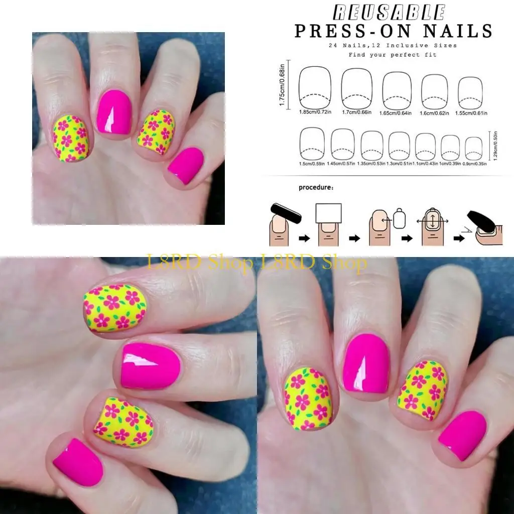 L8rd 24pcs Druk op Nagel Square lijmen op nagel Franse nep nagelontwerpen valse nagel kunstmatige nagelcadeaus voor vrouwen en