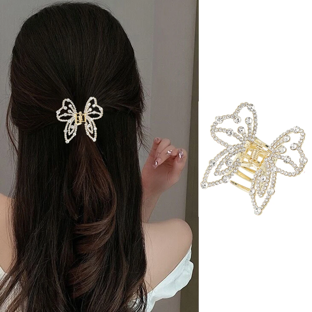 

5cm Rhinestone Butterfly Clip Hair Claw Girls Women Fashion Ponytail Hairpin Hair Crab Hair Claw Shark Clip Accessories Headwear