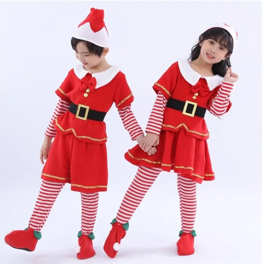 Menino menina conjunto completo traje de natal arco confortável elfo cosplay vermelho role play outfit festa de natal