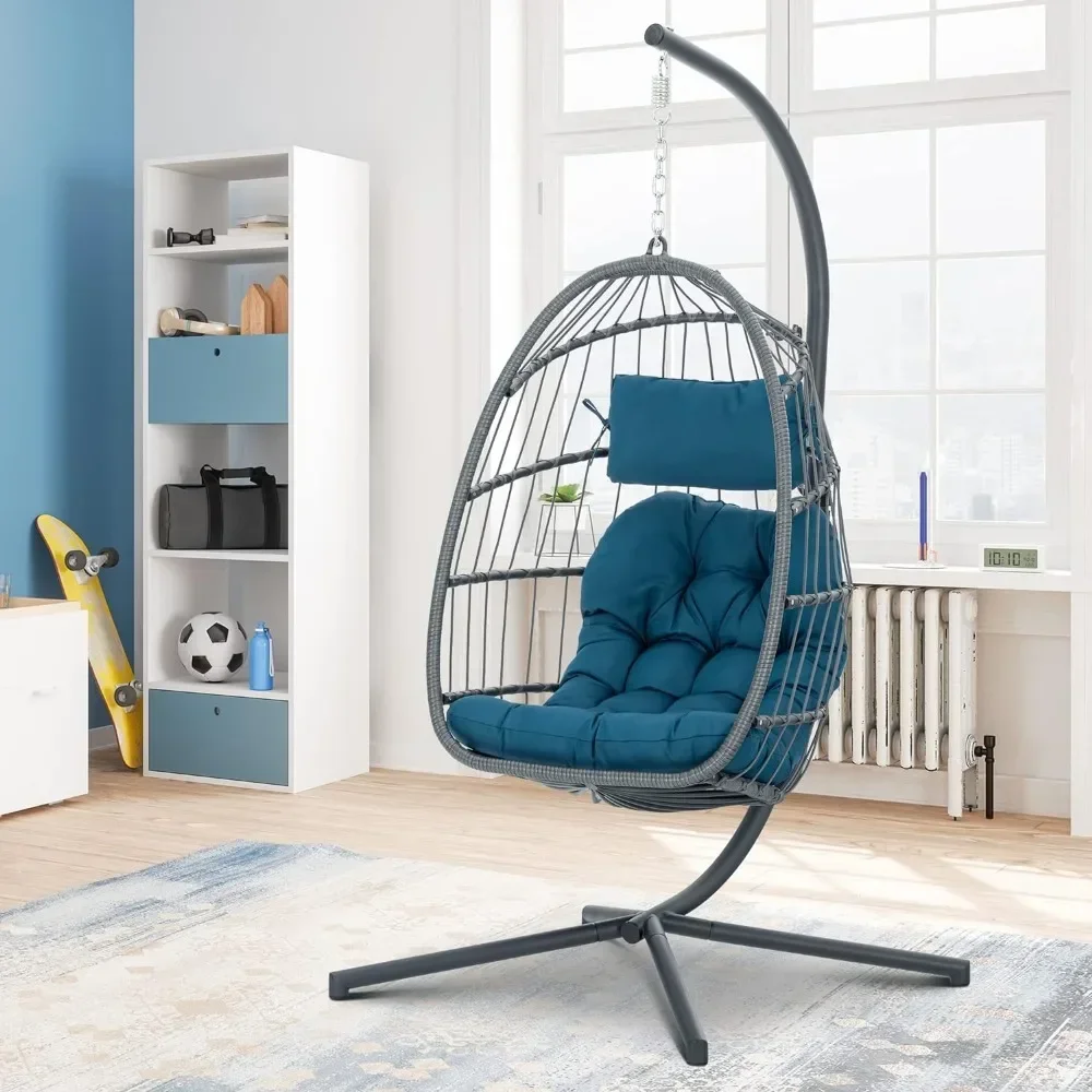 Hanging Swing Egg Chair, Aluminum Frame and UV Resistant Cushion, Indoor Outdoor Patio Porch Lounge Hand Made Chair