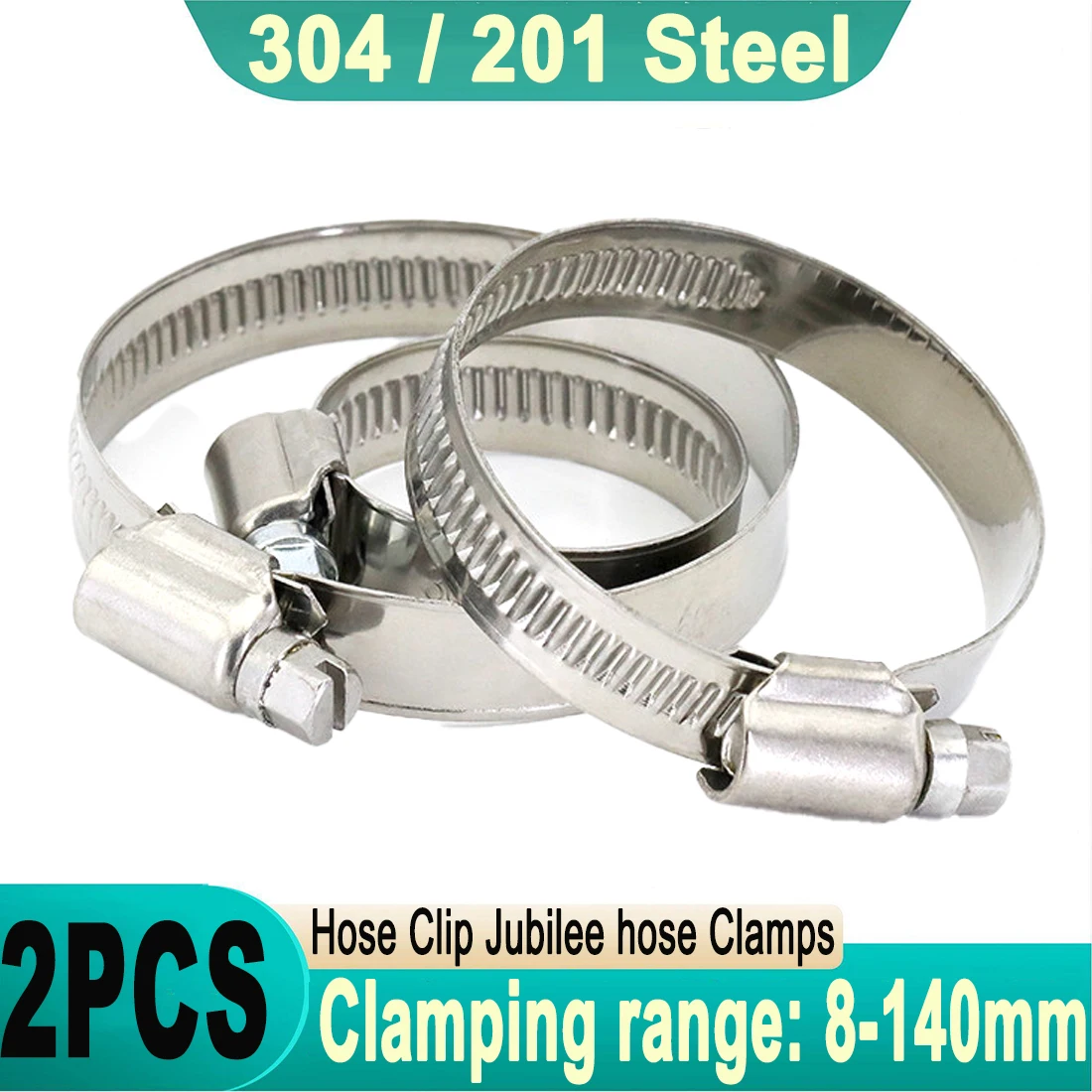 2pcs 8mm-140mm Pipe Hose Clamps Stainless Steel Hoop Clamp Automotive Car Fuel Pipe Tube Clip Hardware Spring Water Plumbing