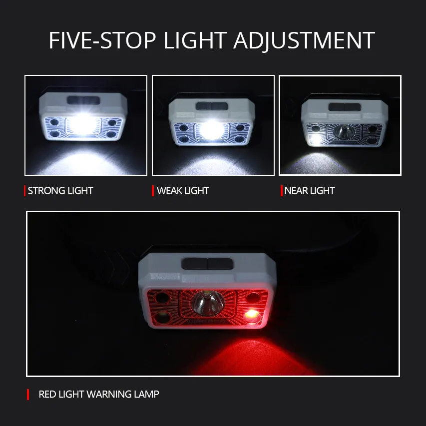 Mini LED Headlamp 4modes With Body Motion Sensor USB Rechargeable Headlight white+red Mode Camping Flashlight Head Light Lamp