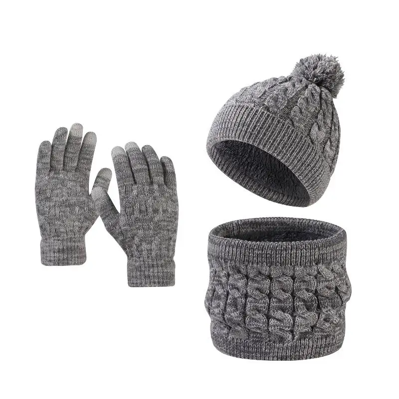 

3Pcs/set Children's Warm Knitted Hat Scarf Gloves Outdoor Windproof Hats For Boys Girls Sport Scene Accessories