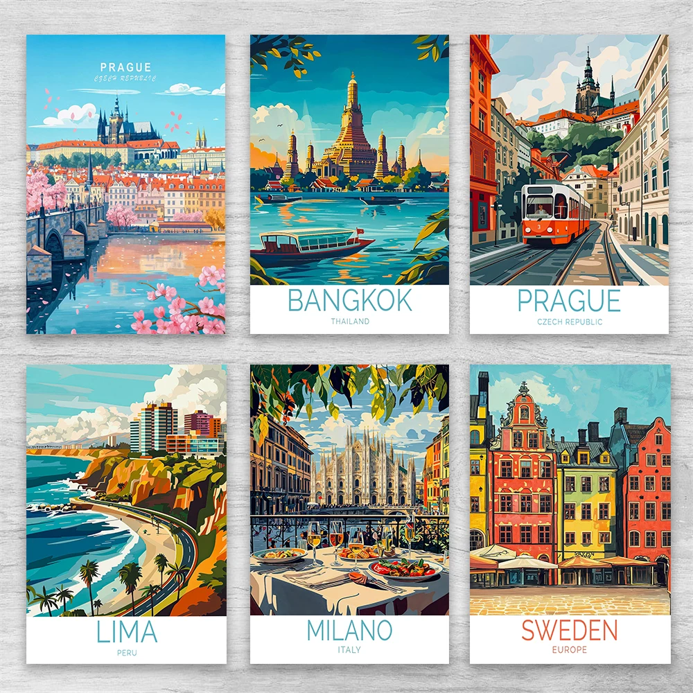 براغ السفر المشارك جمهورية التشيك جدار الفن السفر المشهد يطبع براغ القلعة أوروبا السفر قماش اللوحة ديكور غرفة نوم