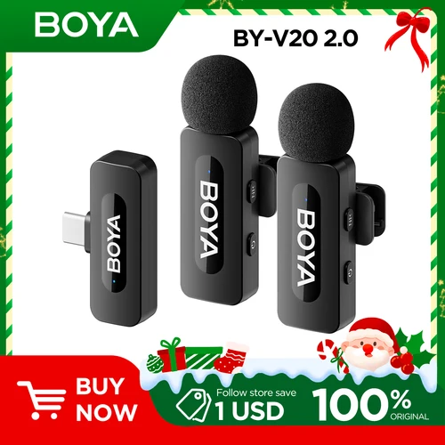 BOYA 2PCS Micrófono inalámbrico de solapa Para Android y ordenadores portátiles - Micrófono condensador omnidireccional USB C