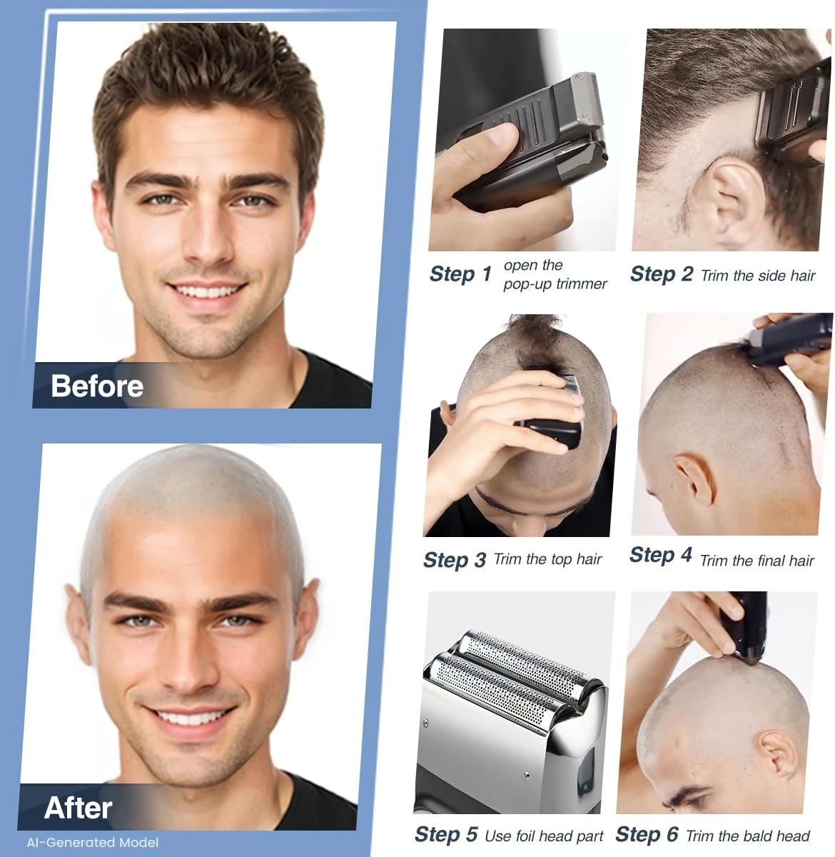 Foil Shaver for Men with Pop-Up Trimmer,for Bald Head & Face Cordless Rechargeable, 120-Min Runtime, LED Display,Travel Lock
