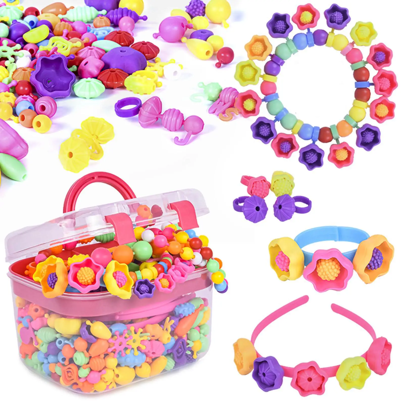 Beads Kids Jewelry Making DIY Bead Kit Arts Jewelry Set Crafts Snap Bead for Hairband Bracelet Necklace Children Birthday Gift