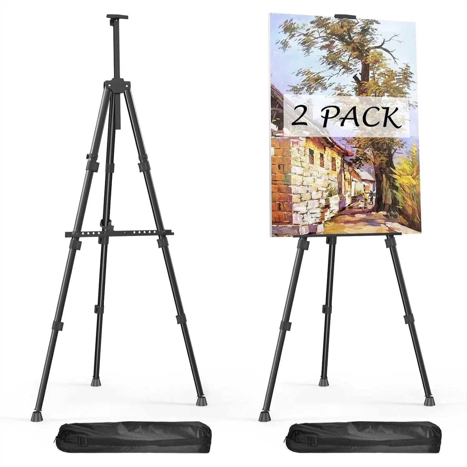 

66" Art Easel for Painting Canvas, Portable Metal Easel Stand with Adjustable Height, Tabletop Easel 2 Pack