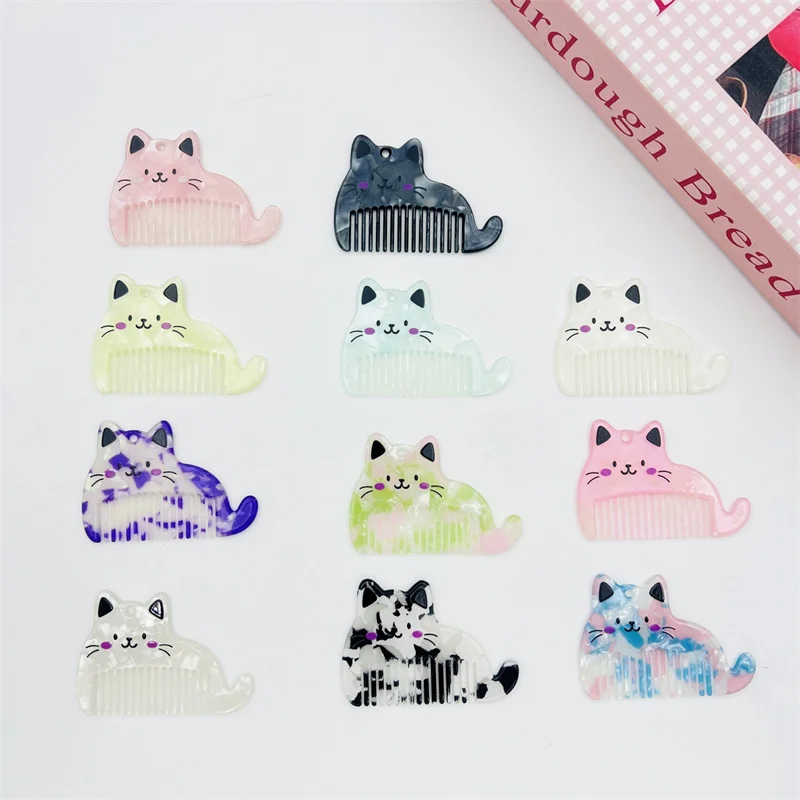 نمط جديد 50 قطعة/الوحدة اللون طباعة الكرتون مشط تأثير القطط شكل الاكريليك الخرز diy مجوهرات أكياس الملابس قلادة الإكسسوارات