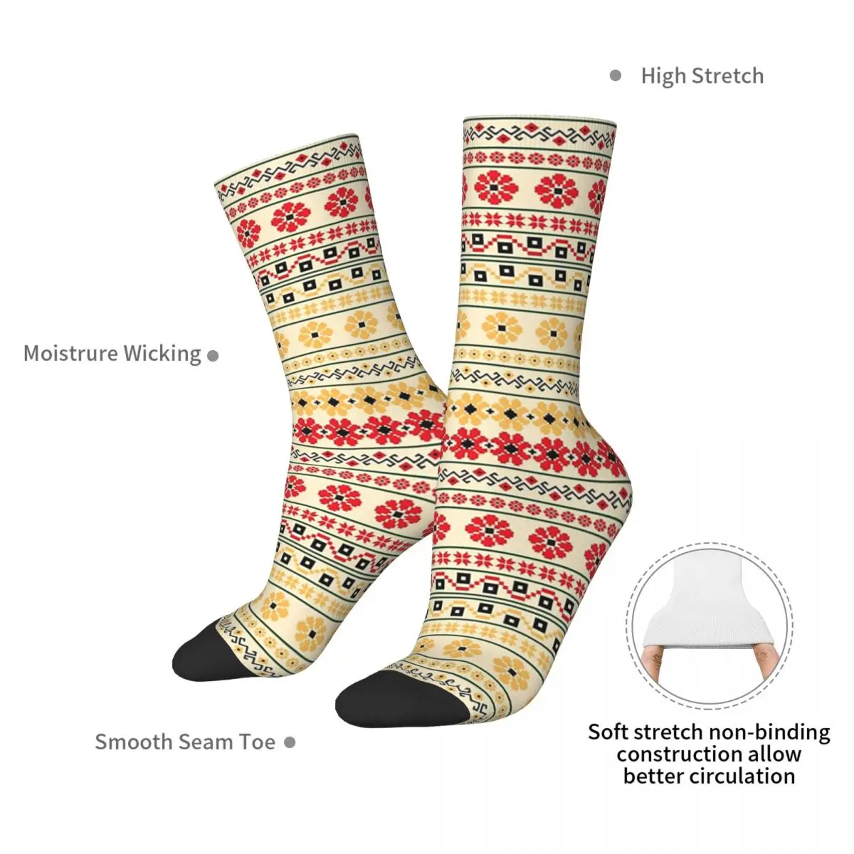 Bulgarian Balkan Embroidery Pattern Socks Harajuku Sweat Absorbing Stockings All Season Long Socks Accessories for Unisex