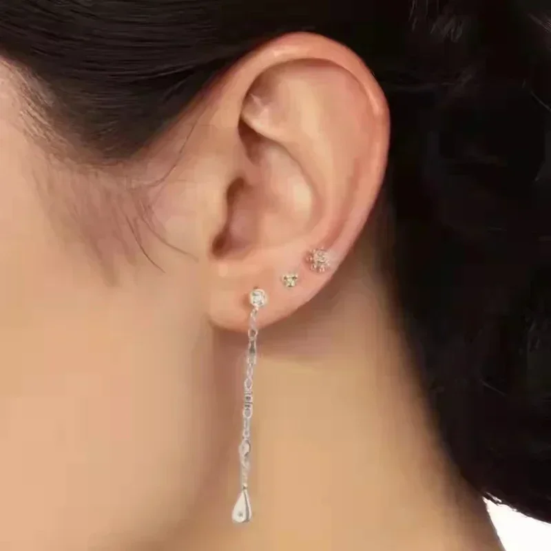 925 Sterling Silver Ear Needle Crystal White Zircon Silver Series Tassel Drop Earrings Luxury Fashion Party Jewelry Accessories