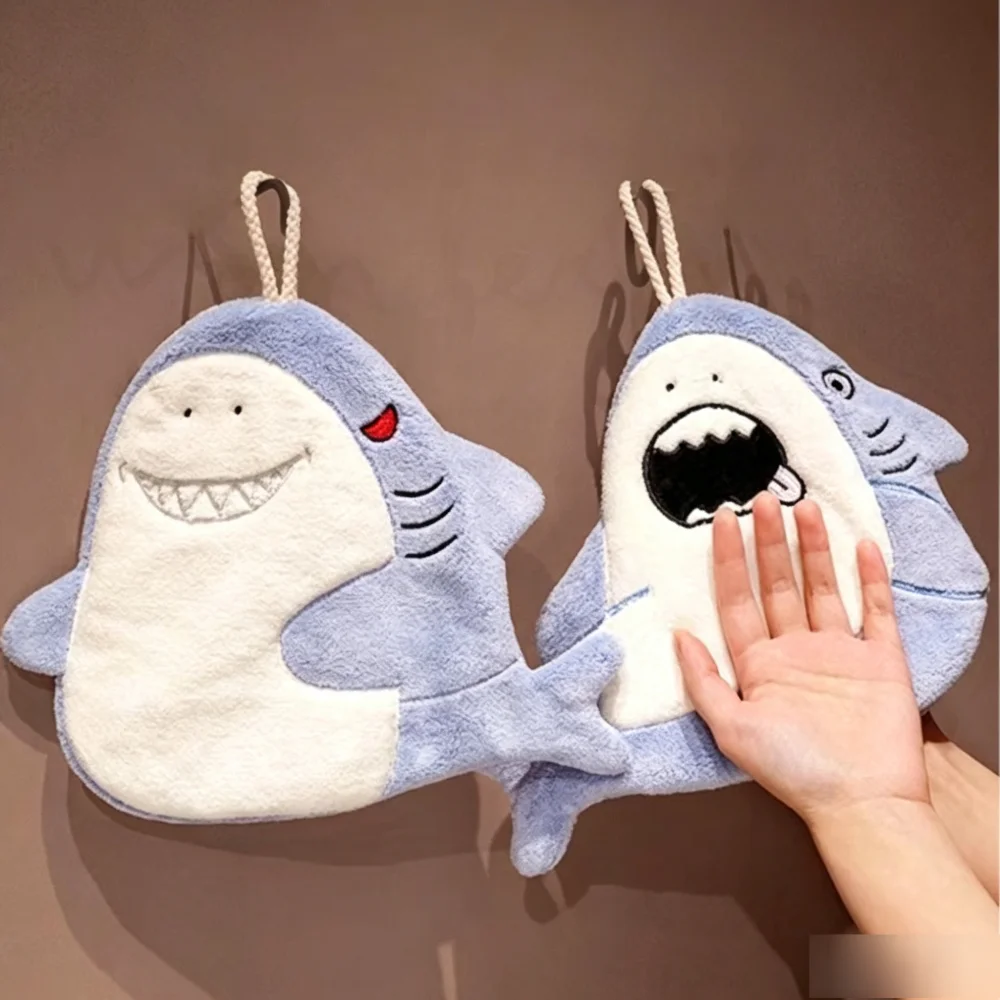 Cartoon Shark Hanging Ring Household Towel, A-level Safety Towel, Embroidered Household Bathroom Kitchen Daily Cleaning Towel