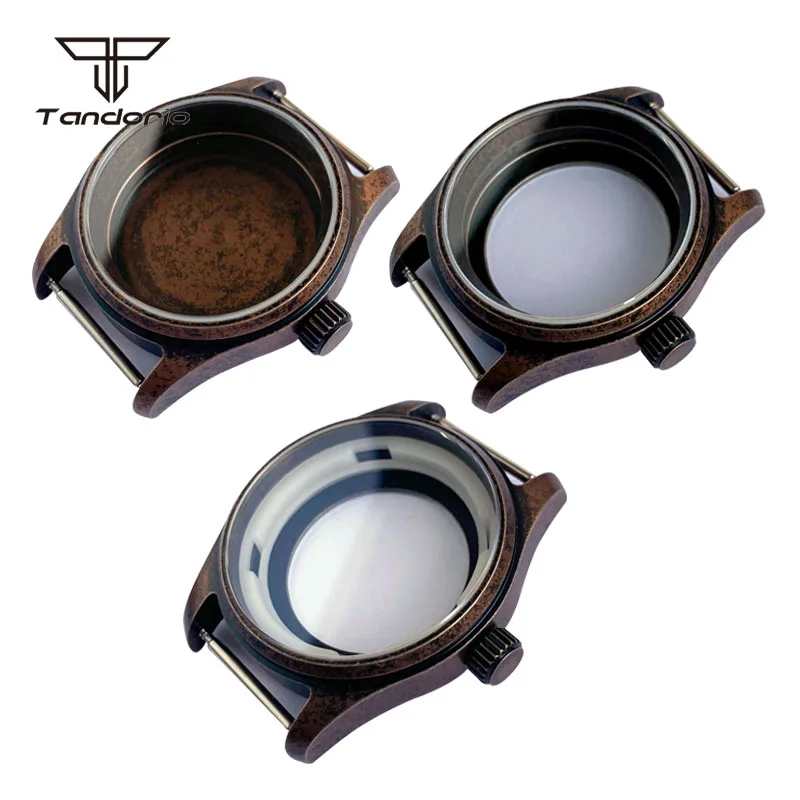 36mm/39mm Bronze Coated Steel Pilot Watch Case Distressed Style Steel/Clear Back 20ATM Sapphire Fit NH35 NH36 ETA2824 PT5000