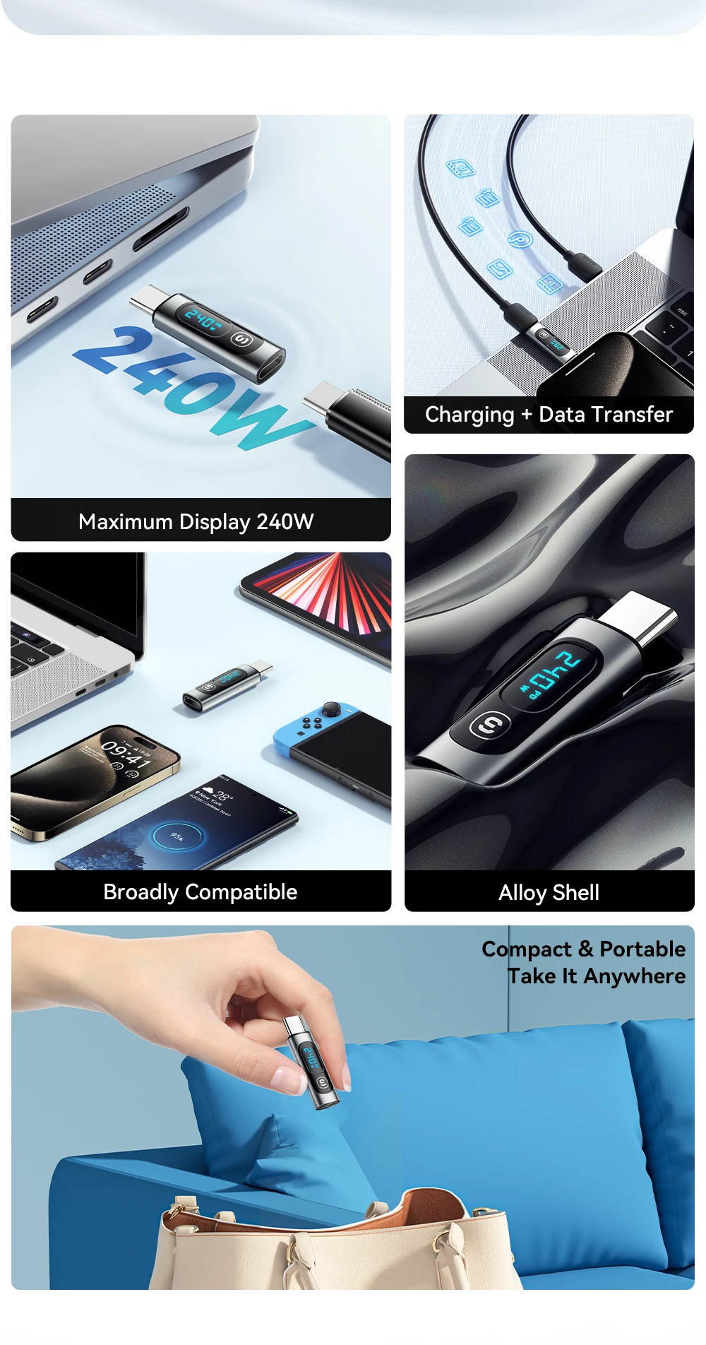 Essager USB 3.0 2.0 OTG Adapter 240W Fast Charging USB C To Type C Display Adapter OTG Connector For iPhone 15 Macbook Samsung