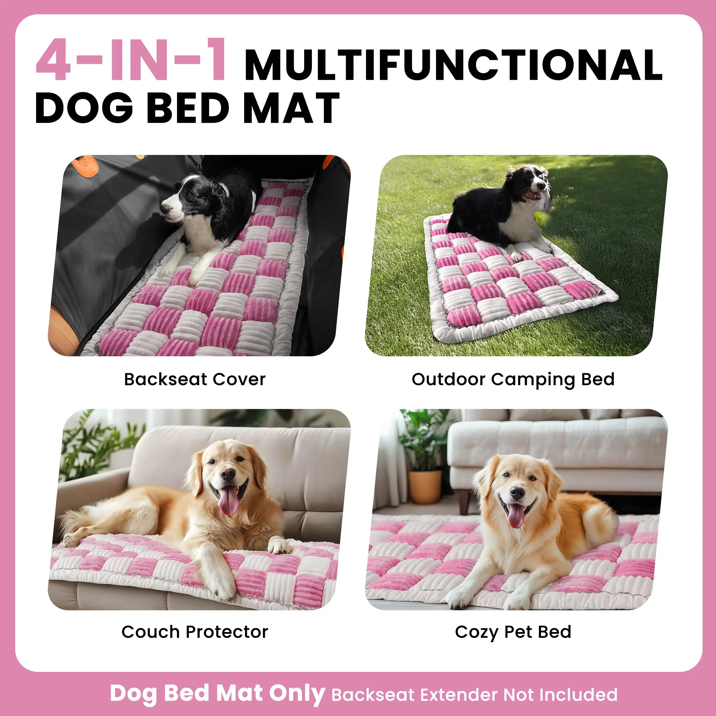 Soft Quilted Pink And White Pet Car Backseat Mat With Non-Slip Base For Dogs In SUVs Trucks view 6