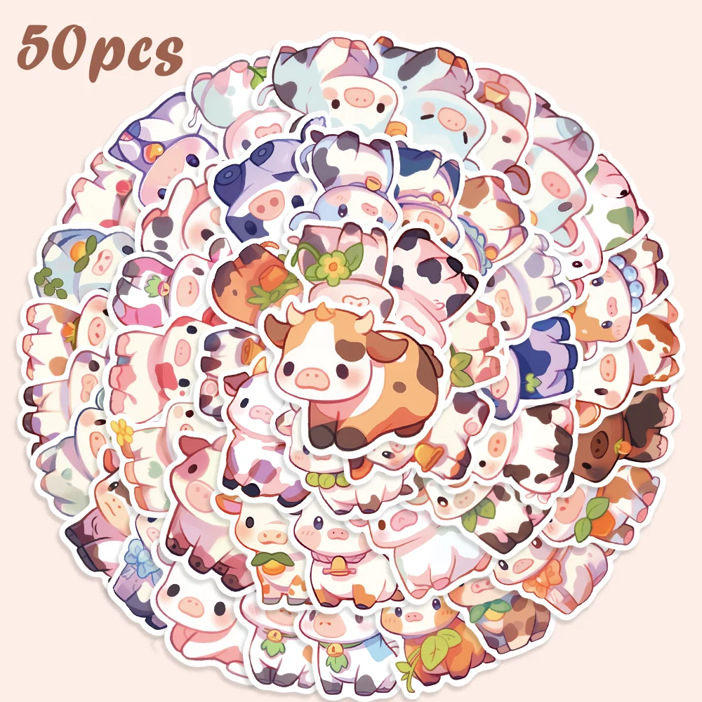 

50pcs Cartoon Cute Rainbow Cow Stickers Waterproof DIY Graffiti Sticker Pack for Laptop Scrapbooking Notebook Computer Diary