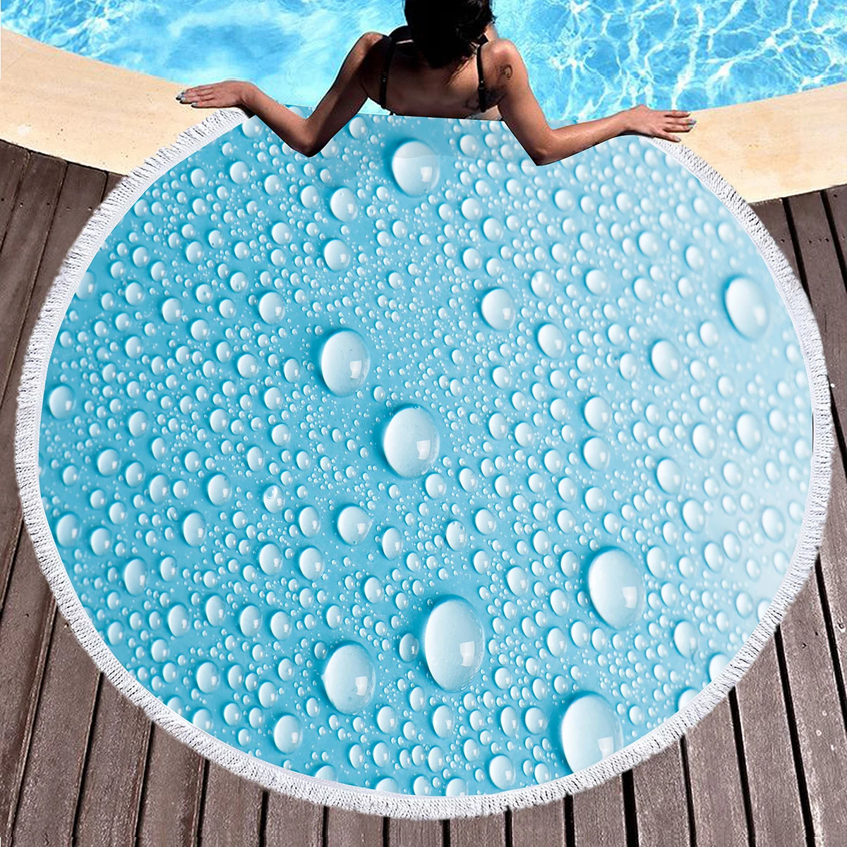 Round Beach Towel Raindrops Pattern Beach Blanket Pool Towels Soft Sand Free Water Absorbent Picnic Yoga Throw Mat Blankets