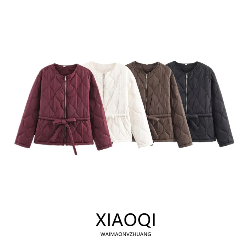 

Женское теплое нейлоновое жакет на молнии с застежкой-молнией и застежкой на талии, хлопковое пальто Long Sve round Ne ort Верхняя одежда, осень 2025 г.