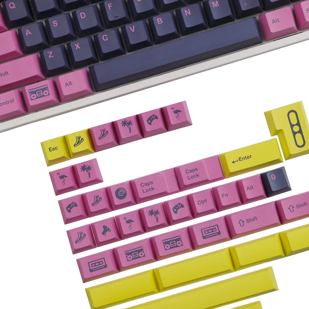 Retro wave keycap PBT sublimation mechanical keyboard original personalized keys full set and 75