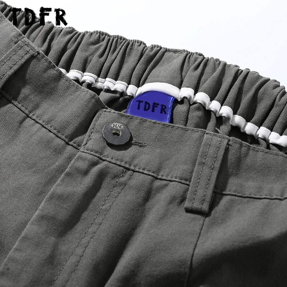 Zipper Pocket Cargo Pants Mens Casual Safari Style Loose Wide Leg Elastic Waist Camping Trousers Men