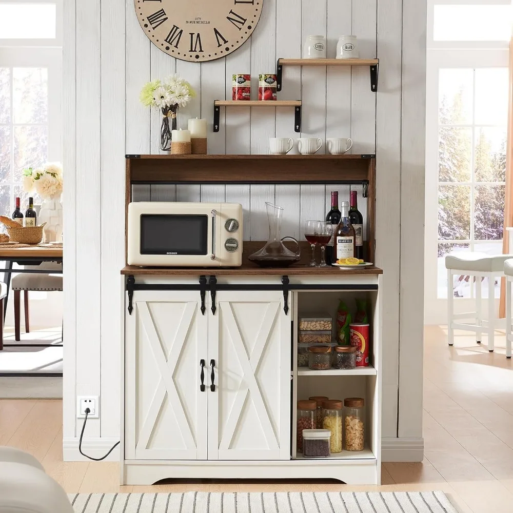 خزانة جانبية لخزانة المطبخ مع محطة شحن، منافذ USB، باب الحظيرة المنزلقة، بوفيه تخزين مقاس 43 بوصة