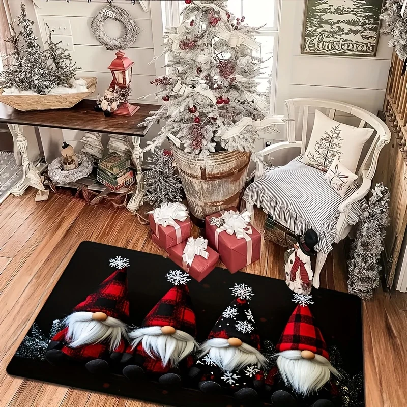 Christmas Gnome Print Doormat Black Festive Door Mat Floor for Kitchen Living Room Bedroom Bathroom Holiday for Halloween Decor