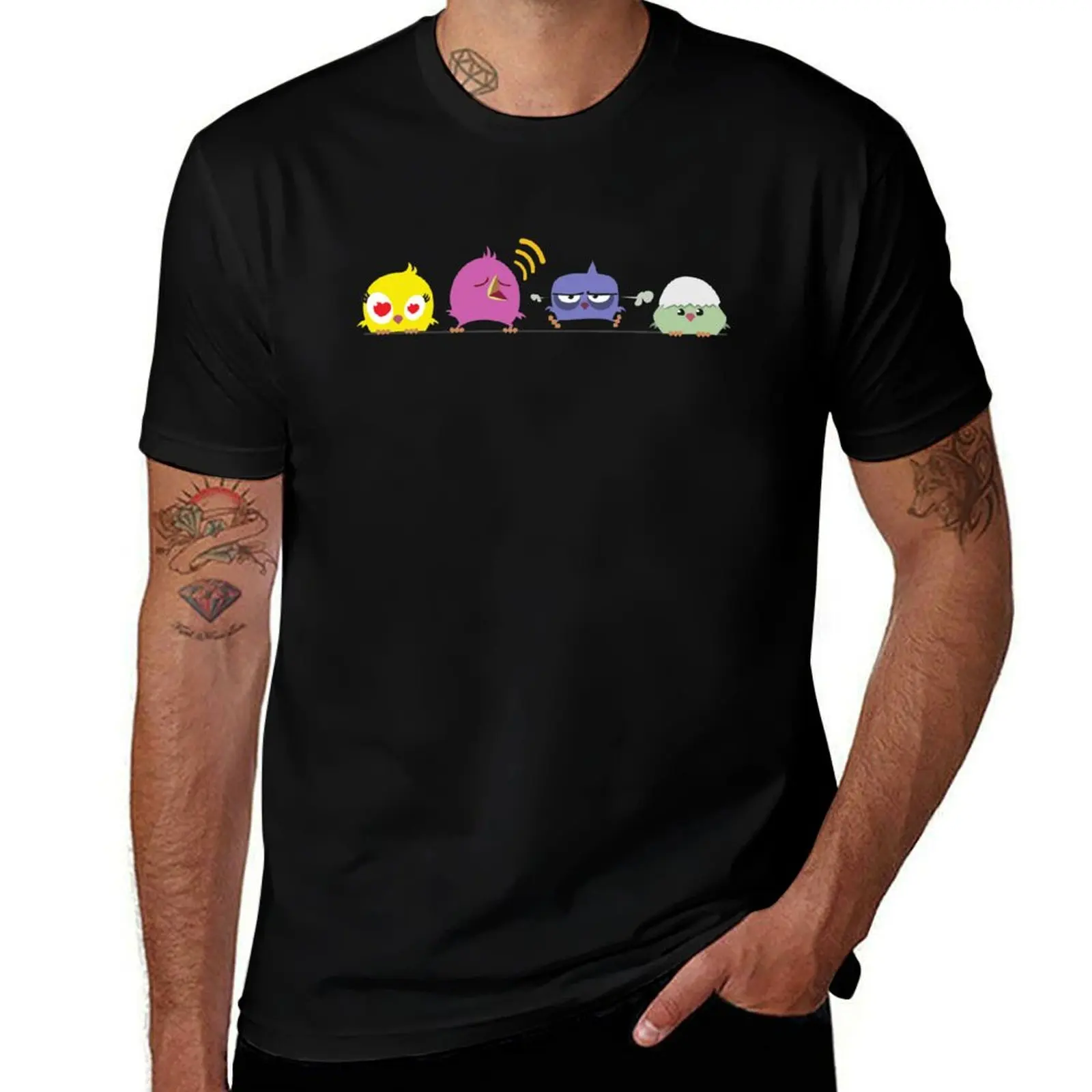 

Funny cartoon birds on pole T-Shirt graphic t shirt vintage Personalized t-shirt funny gifts quick-drying men clothings