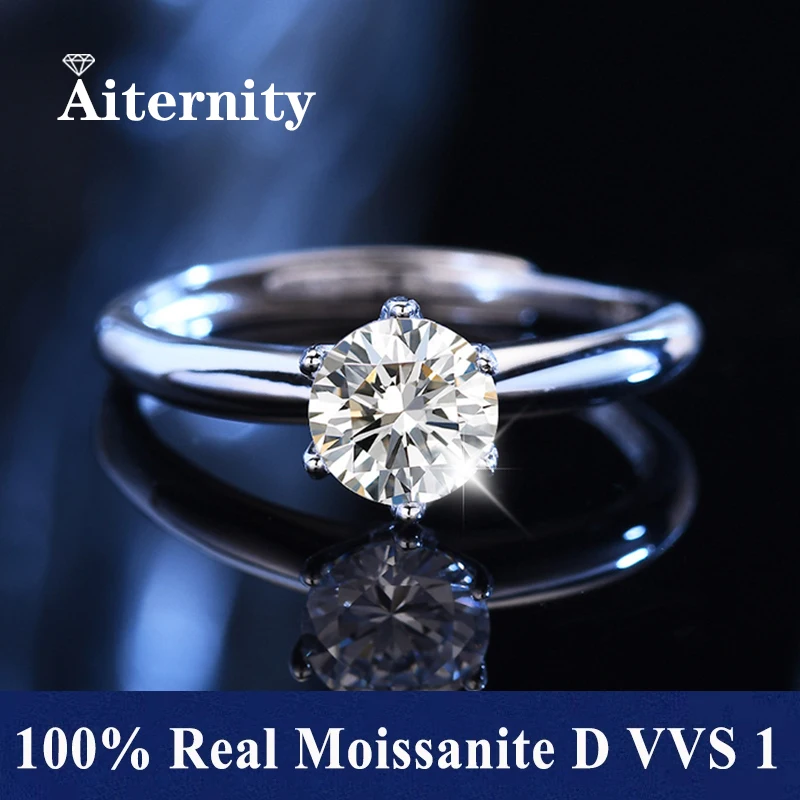

100% Real Moissanite Ring D VVS1 Pass Diamond Test Pen Adjustable Size S925 Sliver GRA Certificate Wedding Rings For Women