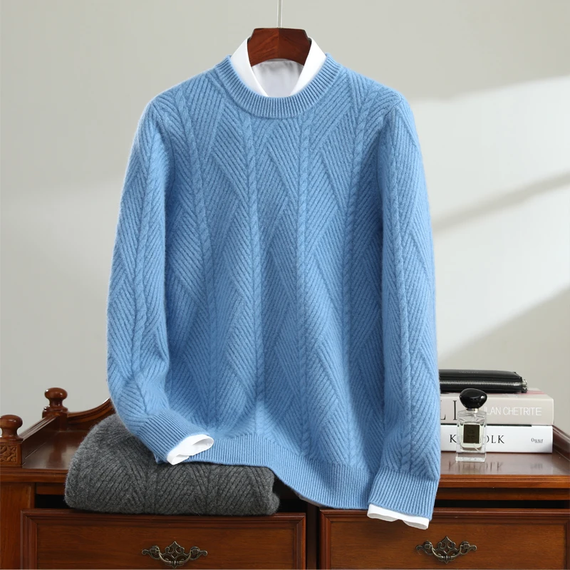 100% Wool Sweater Men's Thick Knitted Sweater Pullover Round Neck   2024 Autumn and Winter Fashionable Wool Top   Item