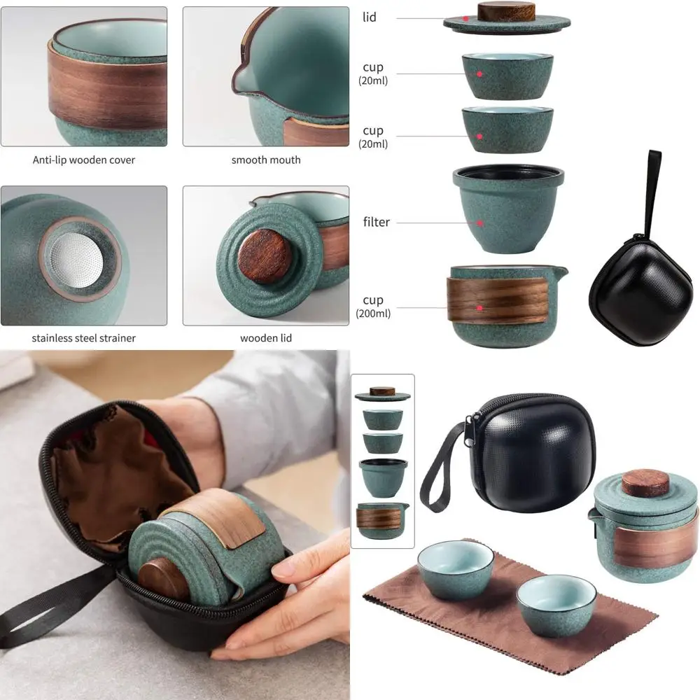 

Портативный китайский чайный набор для кунг-фу: 1 фарфоровый чайник с 2 чашками для путешествий и пикников