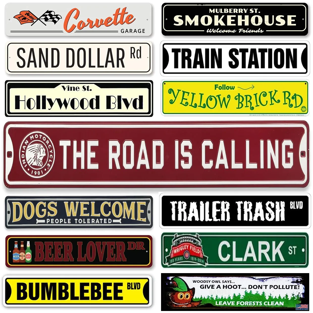 Retro Aluminum Sign Instagram Style Hollywood Street Signs Amusement Park Scenic Retro Road Signs Country Retro Decorative