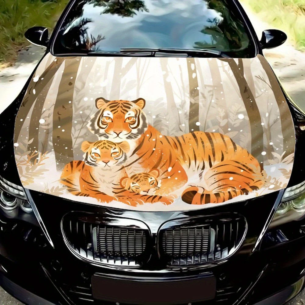 Lin Hai Snow Tiger: Family Winter Guardian Car Vinyl Wraps, Vinyl Car Hood Graphics, Vinyl Packaging Warm