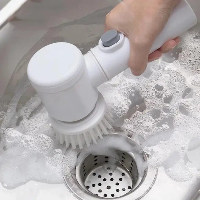 Electric Cleaning Brush Bathroom Scrub Kitchen Cleaning Tool USB 5 in 1 Handheld Bathtub Brush Electric Sink Cleaning Brush