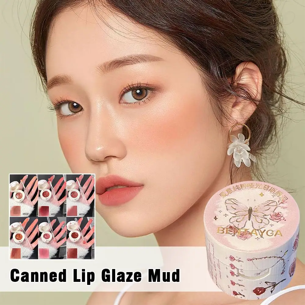 Canned Lip Glaze Mud Waterproof Liquid Lipstick Matte Mist Lip Glaze Cheek Tint Mud Makeup Lipstick With Lip Brush Cosmetics