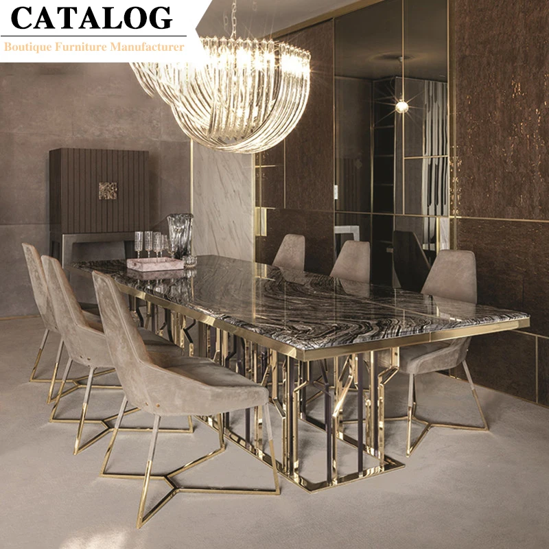 

Gold Stainless Steel Dinner Table Dining Room Table and Chairs for 4 6 Seater Luxury Dining Tables