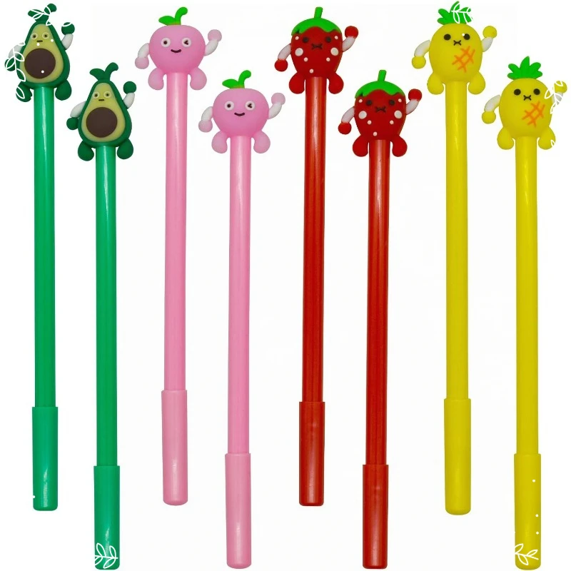 

12PCS Fruit-shaped Rollerball Pen Cute Kawaii Pen Black Gel Ink Strawberry Pineapple Juicy Peach Avocado Design School Office