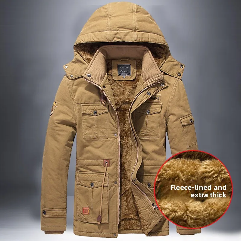 

Мужская верхняя одежда из термохлопка, длинное зимнее пальто для отдыха на открытом воздухе с капюшоном, Thiened Fce для холодной погоды