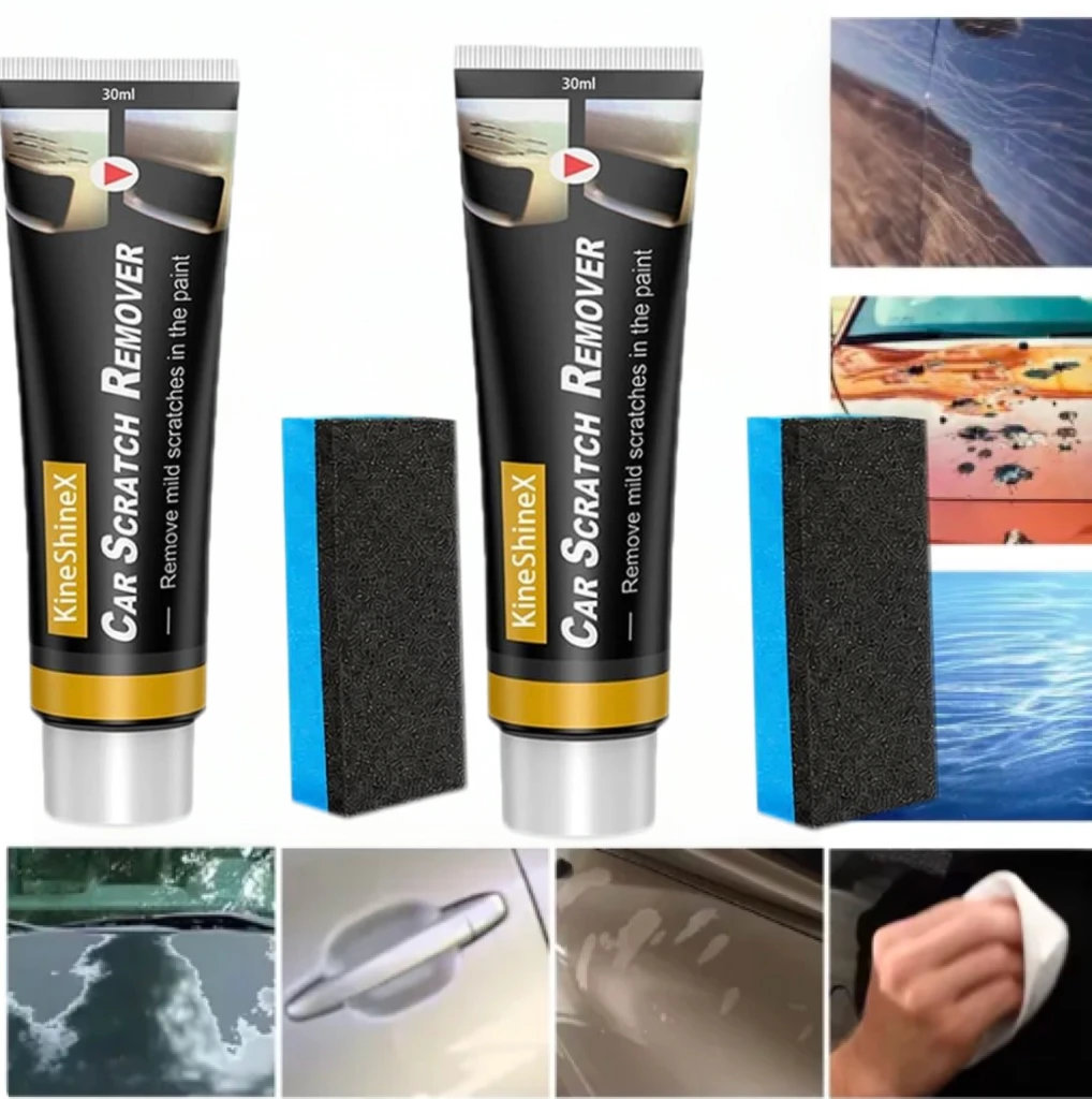 Car Scratch Remover Kit With Sponge Quick Remove Car Surface Minor Scratches Sun Lines Stains Professional Car Care Cream Tools