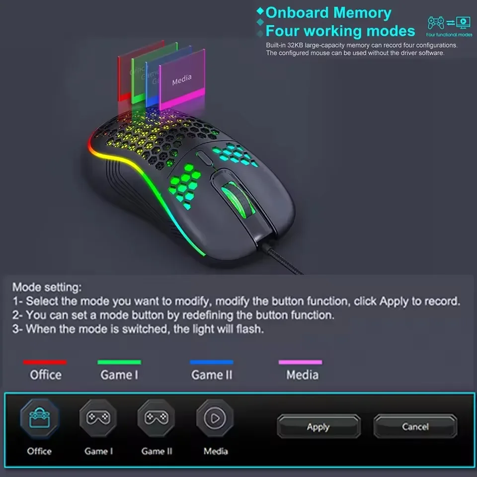 ZLRLMHY Luz nocturna 7200DPI Ratón mecánico óptico ajustable con cable USB para juegos USB, adecuado para juegos de computadora PC