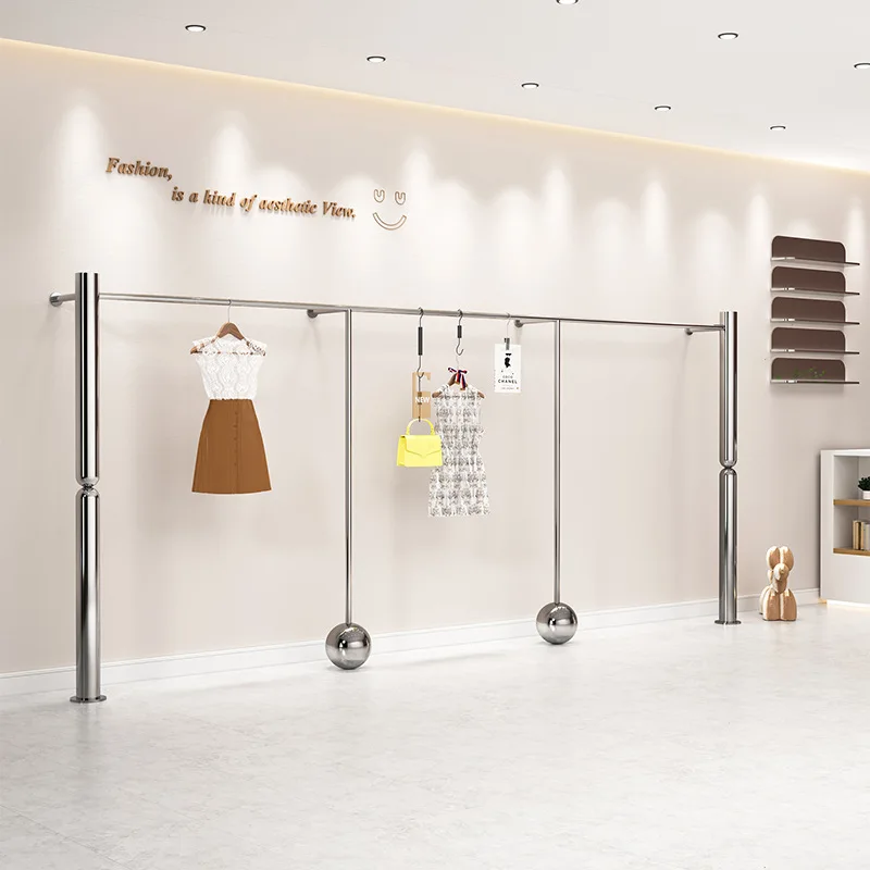 custom.Customize Women's & Children's Clothing Store Wall-Mounted Stainless Steel Hanger Rack Floor Display Shelf Shop Use