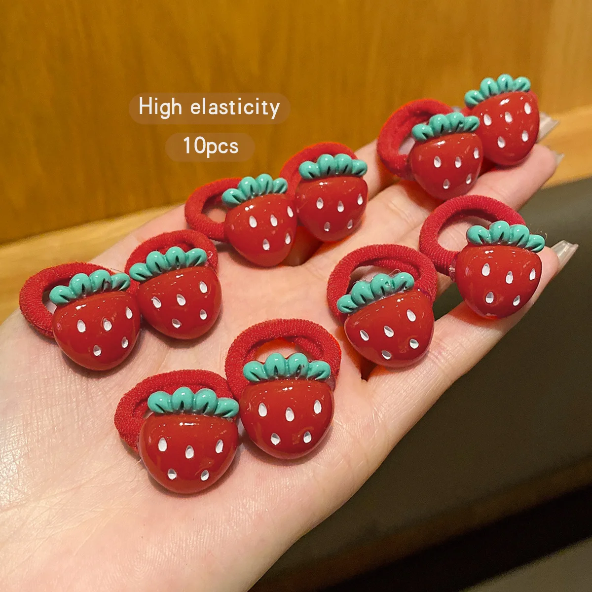 10 red strawberry hair rings with sweet and cute elastic bands suitable for daily use as hair accessories