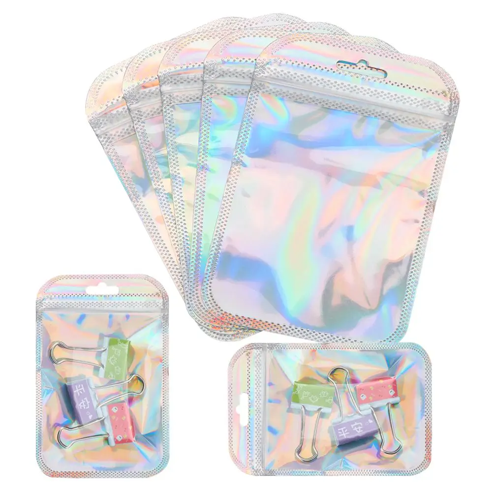 50pcs/bag With Hang Hole Jewelry Display Iridescent Zip lock Pouches Packaging Bag OPP Bags Self Sealing Bag