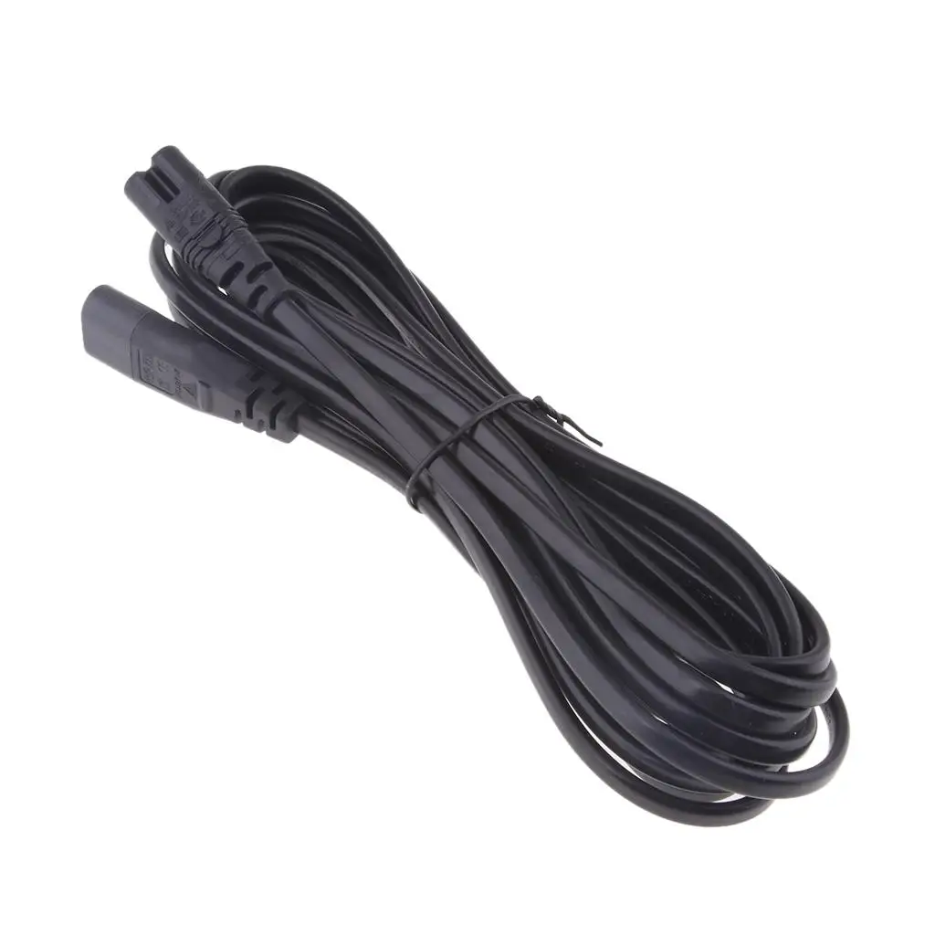 Power Adapter Cable 5 Meters IEC 320 C8 to C7 Extension Black ABS for Universal Electronics and Home Use